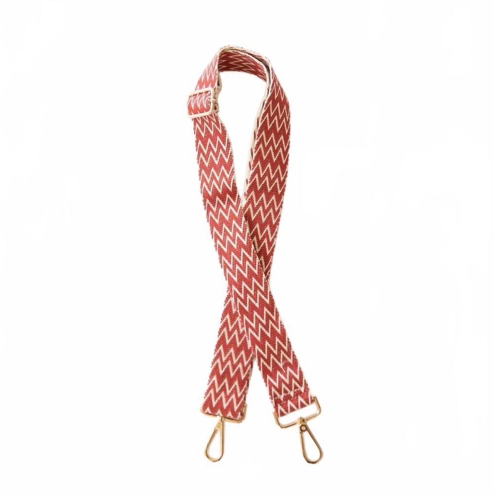 NEW FUNKY MONKEY women's chevron pattern canvas purse strap in clay/white